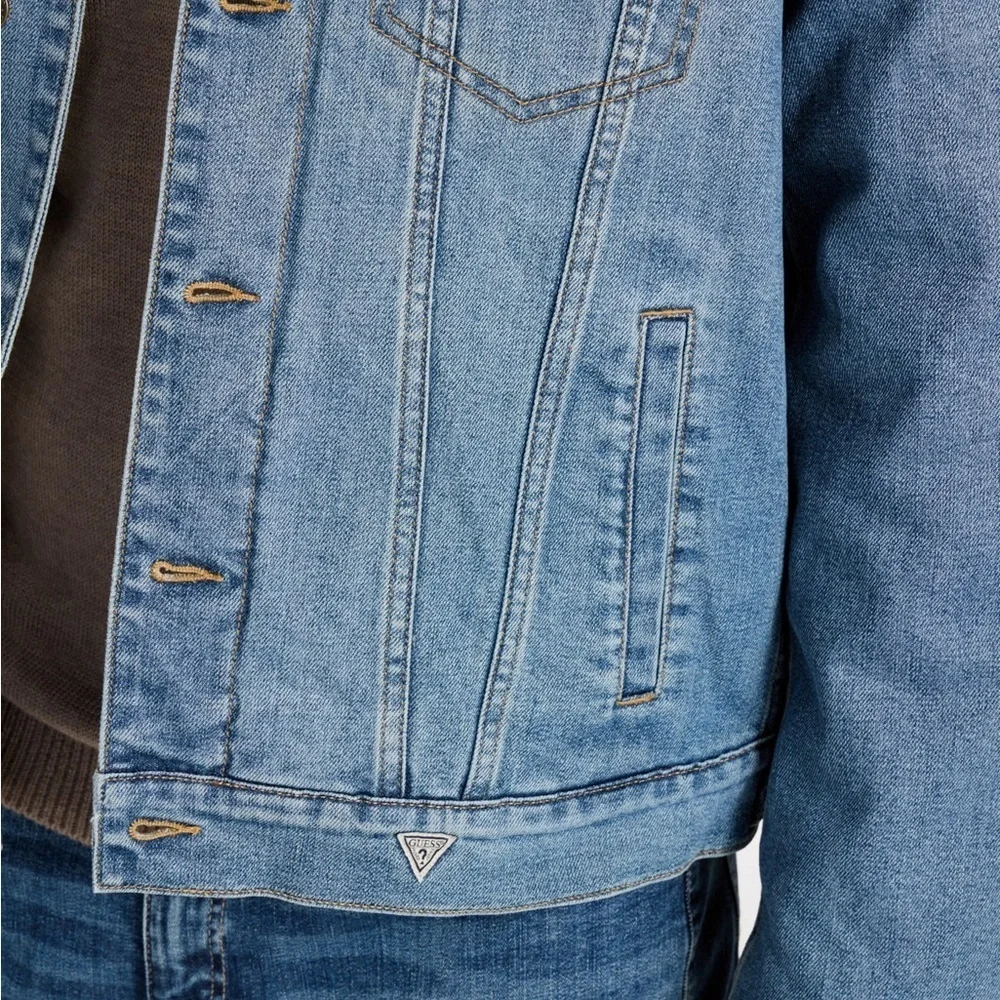 New Guess Denim Jacket with Sherpa Collar SZ XXL